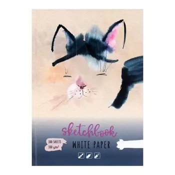 Скетчбук А5, 100 листов "Кошка спит", твёрдая обложка, матовая ламинация, белый блок 100 г/м