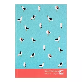 Скетчбук А5, 100 листов "Птицы", твёрдая обложка, матовая ламинация, выборочный лак, белый блок 100 г/м²