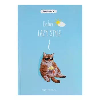 Скетчбук А5, 120 листов "Кот с попкорном", твёрдая обложка, матовая ламинация, 3-х цветный тонированный блок 80г/м