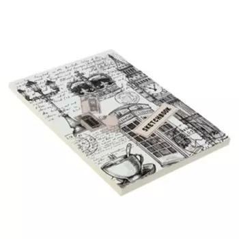 Скетчбук А5, 48 листов на клею "Лондон ЧБ", обложка мелованный картон, блок офсет 70 г/м²