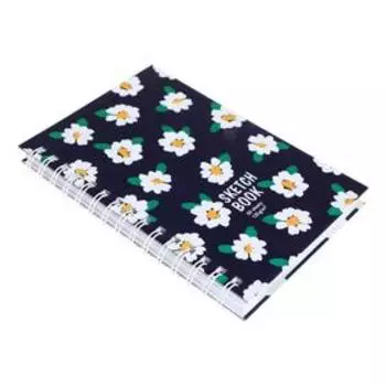 Скетчбук А5, 60 листов на гребне "Ромашки", твёрдая обложка, ламинация Soft-Touch, блок 120 г/м²