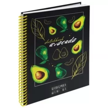 Скетчбук А5, 80 листов на гребне "Авокадо", твёрдая обложка, матовая ламинация, лён, блок 60 г/м2