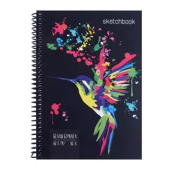 Скетчбук А5, 80 листов на гребне "Птичка", твёрдая обложка, матовая ламинация, лён, блок офсет 60г/м2