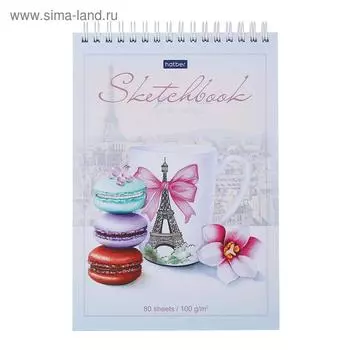Скетчбук А5, 80 листов на гребне "Сладкий Париж", обложка мелованный картон, твёрдая подложка, блок 100 г/м2