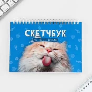 Скетчбук А5, 80 листов твердая обложка «Кот».