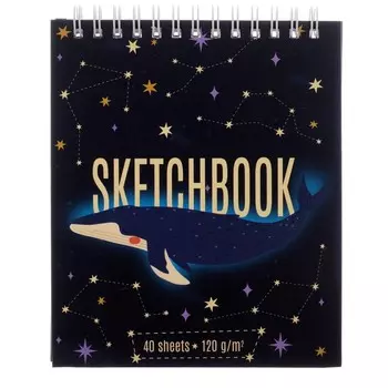 Скетчбук А6, 40 листов на гребне "Кит", твёрдая обложка, матовая ламинация, блок 120 г/м2