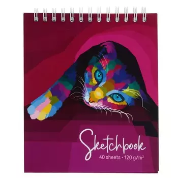 Скетчбук А6, 40 листов на гребне "Котик", твёрдая обложка, матовая ламинация, блок 120 г/м²