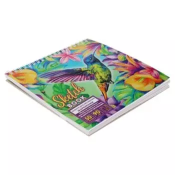 Скетчбук Calligrata для работы маркерами, 170 х 170 мм, 50 листов, "Коллибри", металлизированный картон с объёмным рисунком, блок 90 г/м2
