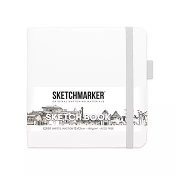 Скетчбук Sketchmarker, 120 х 120 мм, 80 листов, твёрдая обложка из искусственной кожи, белый, блок 140 г/м2