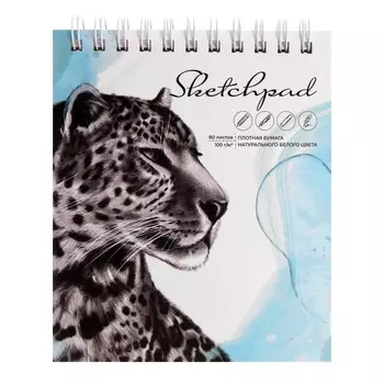 Скетчпад 155 x 180 мм, 80 листов на гребне "Леопард", твёрдая обложка, матовая ламинация, вырубка, блок 100 г/м2