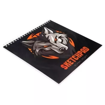 Скетчпад 195х195 40 листов на гребне Волк, глянцевая ламинация, текстура, блок 120г/м2