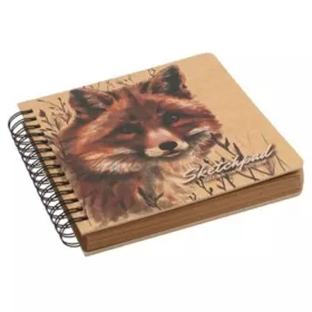 Скетчпад, 200 х 200 мм, 120 листов, на гребне, "Лиса", блок 80 г/м², крафт-бумага