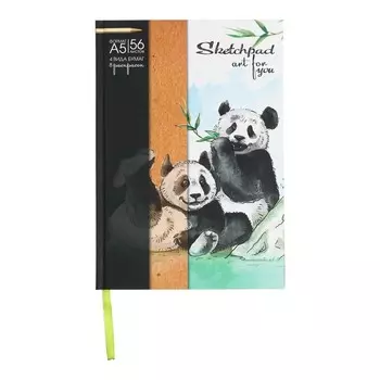 Скетчпад, А5, 56 листов, сшивной, «Панды», твёрдая обложка, матовая ламинация, блок состоит из 4-х видов бумаг + 8 раскрасок, 80-120 г/м²