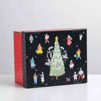 Коробка подарочная новогодняя складная Happy new year, 31 х 25.5 х 16 см, Новый год