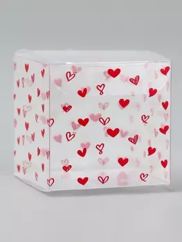 Складная коробка из PVC «Сердца», прозрачная с рисунком, 555 см 5 шт.