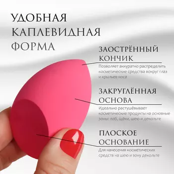 Скошенный спонж для макияжа «Капля», 64.5 см, увеличивается при намокании, в футляре, ярко-розовый
