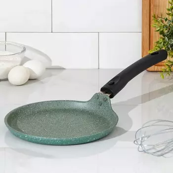 Сковорода блинная, d=20 см, пластиковая ручка, антипригарное покрытие, цвет фисташковый мрамор