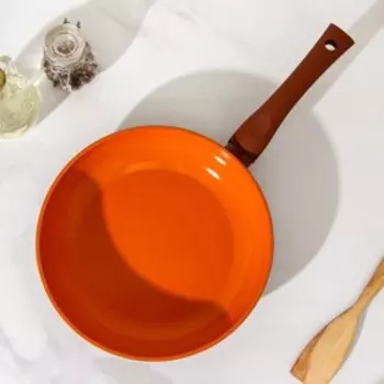 Сковорода Ceramic Induction, d=24 см, пластиковая ручка, стеклянная крышка, антипригарное покрытие, цвет коричневый