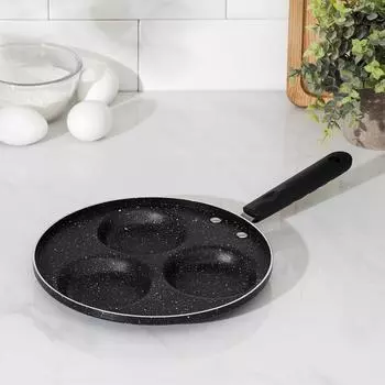 Сковорода для оладий «Трио», d=22 см, пластиковая ручка, цвет чёрный