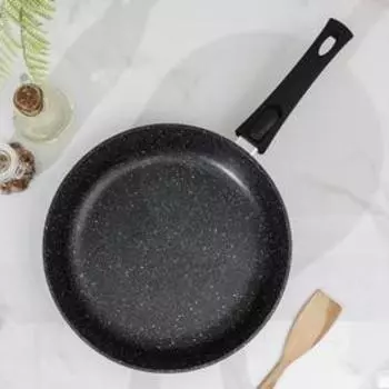 Сковорода Доляна «Элит», d=28 см, пластиковая ручка, стеклянная крышка, антипригарное покрытие, цвет чёрный