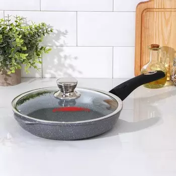 Сковорода «Графит», d=26 см, h=5,5 см, стеклянная крышка, съёмная ручка, антипригарное покрытие, цвет МИКС