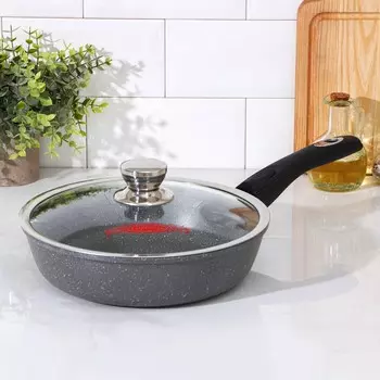 Сковорода «Графит», d=26 см, съёмная ручка, антипригарное покрытие, стеклянная крышка МИКС, цвет тёмно-серый