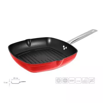 Сковорода гриль диаметром 28 см Oursson , красный