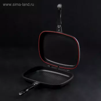 Сковорода-гриль двойная «Мастер Жар», 32×26 см, антипригарное покрытие, цвет чёрный