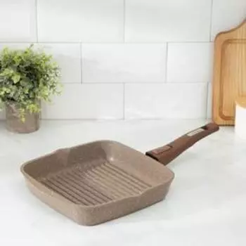 Сковорода-гриль «Гранит», 2424 см, съёмная ручка, стеклянная крышка, антипригарное покрытие, цвет коричневый