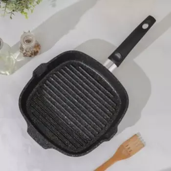 Сковорода-гриль Granit ultra, 2626 см, съёмная ручка, стеклянная крышка, антипригарное покрытие, цвет чёрный