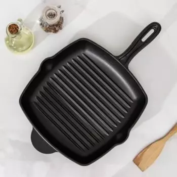 Сковорода гриль «Гриль глубокий», 28264.5 см, 2 слива, чугун, индукция, чёрная