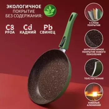 Сковорода Magistro Avocado, d=26 см, кованый алюминий, съёмная ручка soft-touch, антипригарное покрытие, индукция, зелёная