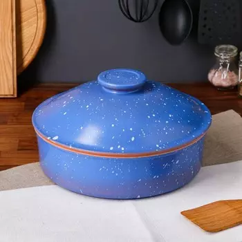 Сковорода с крышкой, синяя, красная глина, 2.5 л