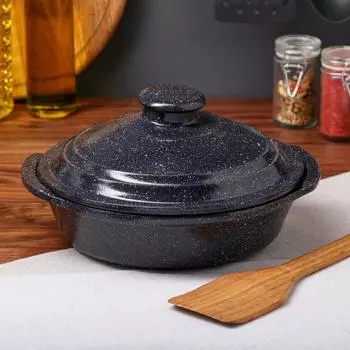 Сковорода с ручками "Гранит", чёрная, красная глина, 1.2 л, 23 см