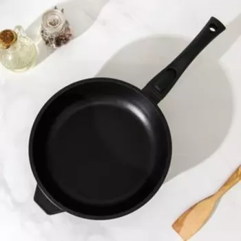 Сковорода-сотейник, d=24 см, съёмная ручка, стеклянная крышка, цвет чёрный