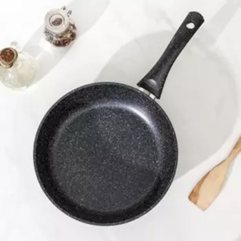 Сковорода ТИТАН ГРАНИТ (ЧЁРНЫЙ), d=24 см, пластиковая ручка, стеклянная крышка, индукция, антипригарное покрытие, цвет чёрный