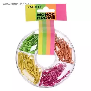 Скрепки 28 мм цветные , 160 штук (микс х 4 цвета: неон розовый, желтый, зеленый, оранжевый), deVENTE Monochrome, в пластиковом футляре