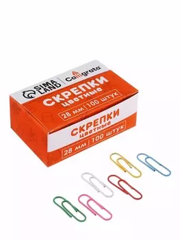 Скрепки 28 мм цветные в картонной коробке 100 штук