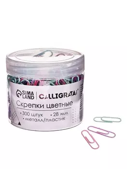 Скрепки 28 мм пастель в пластиковой тубе 300 штук