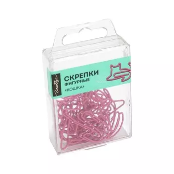 Скрепки канцелярские цветные GLOBUS "Кошка", 45 мм, 12 штук, розовые, евробокс
