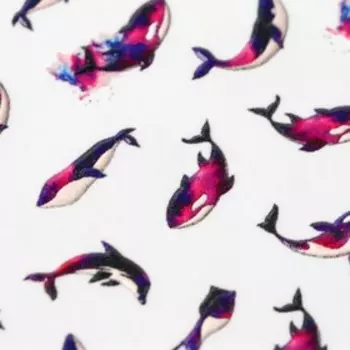 Слайдер-дизайн для ногтей «Косатки», объёмные, разноцветные