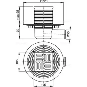 Сливной трап Alcaplast APV1321, 105 105/50 мм, боковой сток, гидрозатвор комбинированный