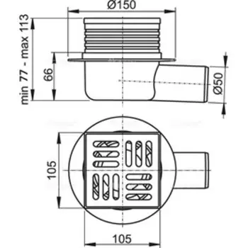 Сливной трап Alcaplast APV26, 105105/50 мм, боковой сток, гидрозатвор мокрый