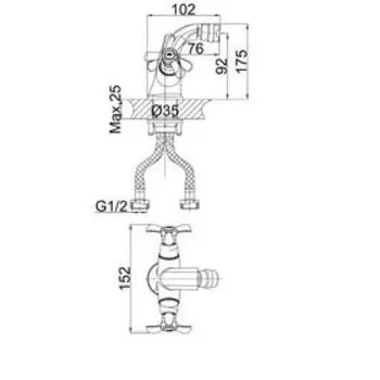 Смеситель для биде D&K Hessen Documenta DA1212201, двухвентильный, хром