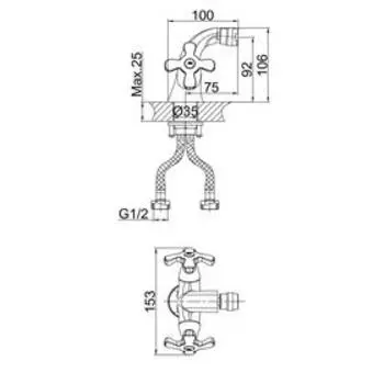 Смеситель для биде D&K Hessen Lorsch DA1412201, двухвентильный, хром