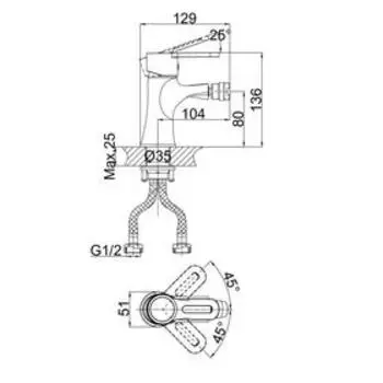 Смеситель для биде D K Rhein Paulinus DA1352201, однорычажный, хром