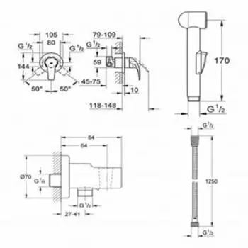 Смеситель для биде GROHE BauCurve, однорычажный, настенный, лейка, хром