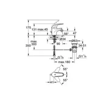 Смеситель для биде GROHE Euroeco S-Size, гибкая биде, донный клапан