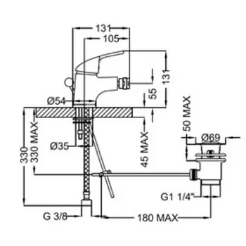 Смеситель для биде Zipponi ARA, 1-рычажный с донным клапаном, цвет хром