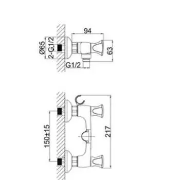 Смеситель для душа D&amp;K Hessen Grimm DA1383101, двухвентильный, хром